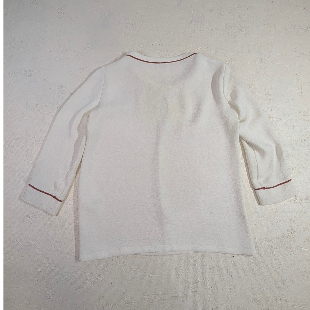 Maje White Textured‎ Tunic Top with Burgundy Trim Keyhole Neck Size 2 READ - Picture 8 of 14